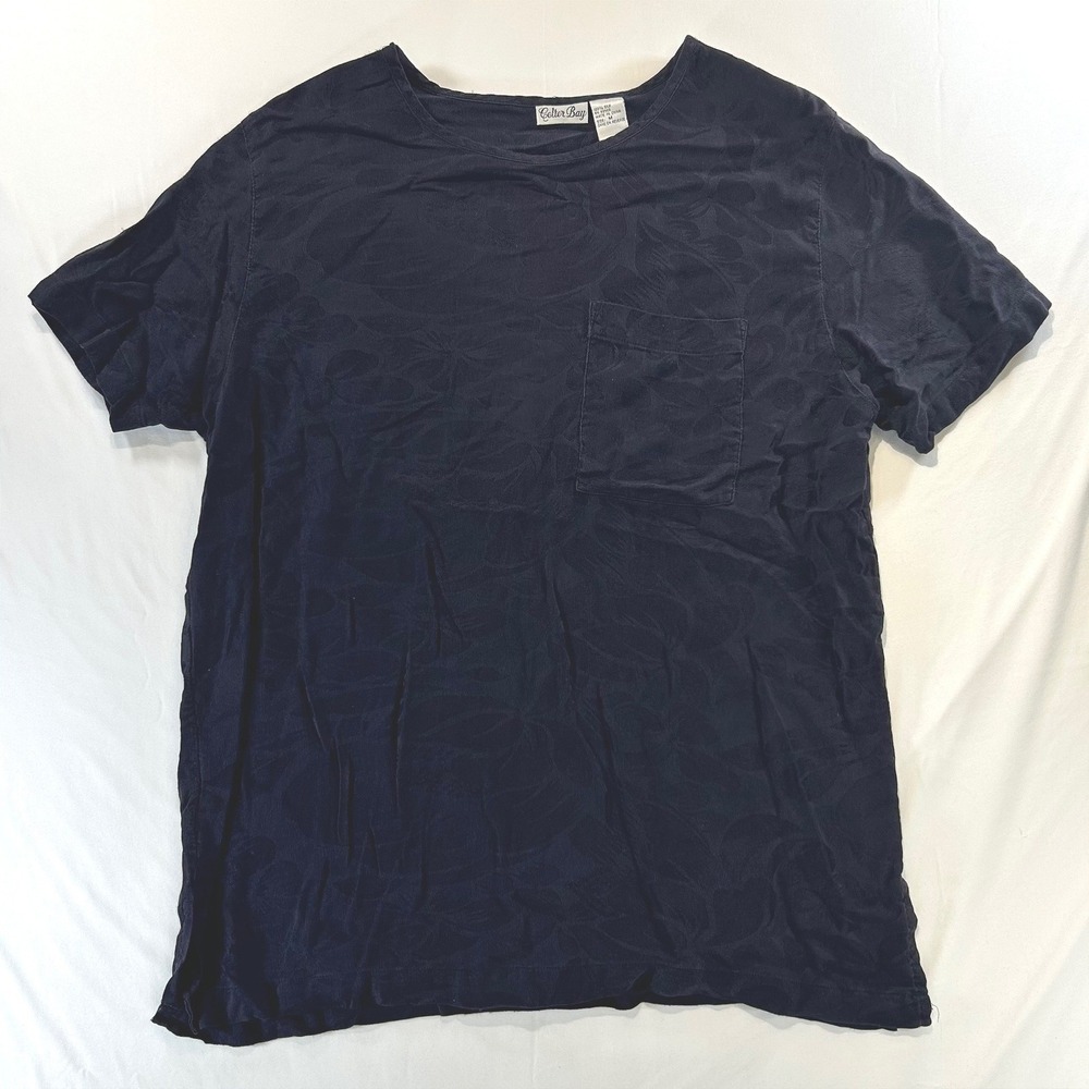 Vintage Colter Bay 100% Silk Pocket Tee M Quiet Luxury Coastal Grandmother Navy